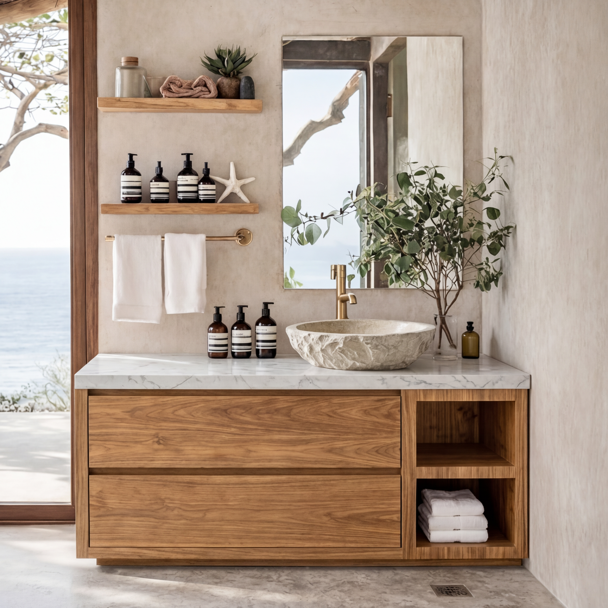 ShanaWood Bathroom Vanity with Marble Top and Open Side Shelf - view 7