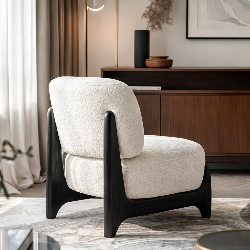 ShanaWood Boucle Accent Chair with Sculptural Wood Frame - view 5