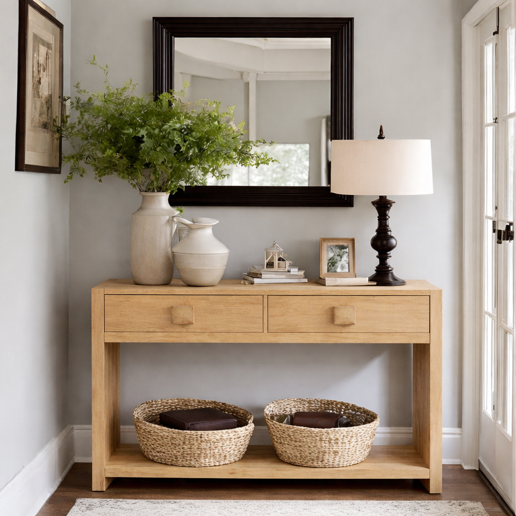 ShanaWood Console Table with 2 Drawers and Bottom Shelf - view 2