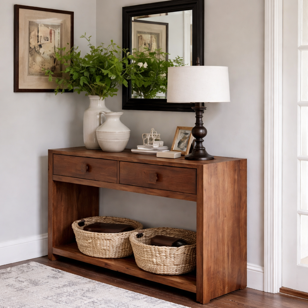 ShanaWood Console Table with 2 Drawers and Bottom Shelf - view 7