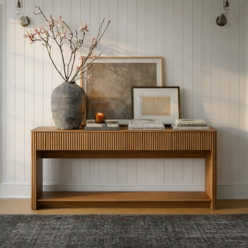ShanaWood Console Table with Fluted Drawer and Bottom Shelf - view 1