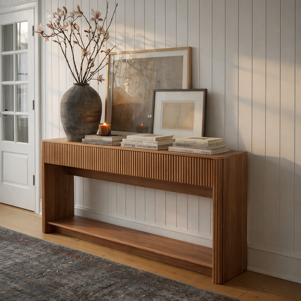 ShanaWood Console Table with Fluted Drawer and Bottom Shelf - view 2