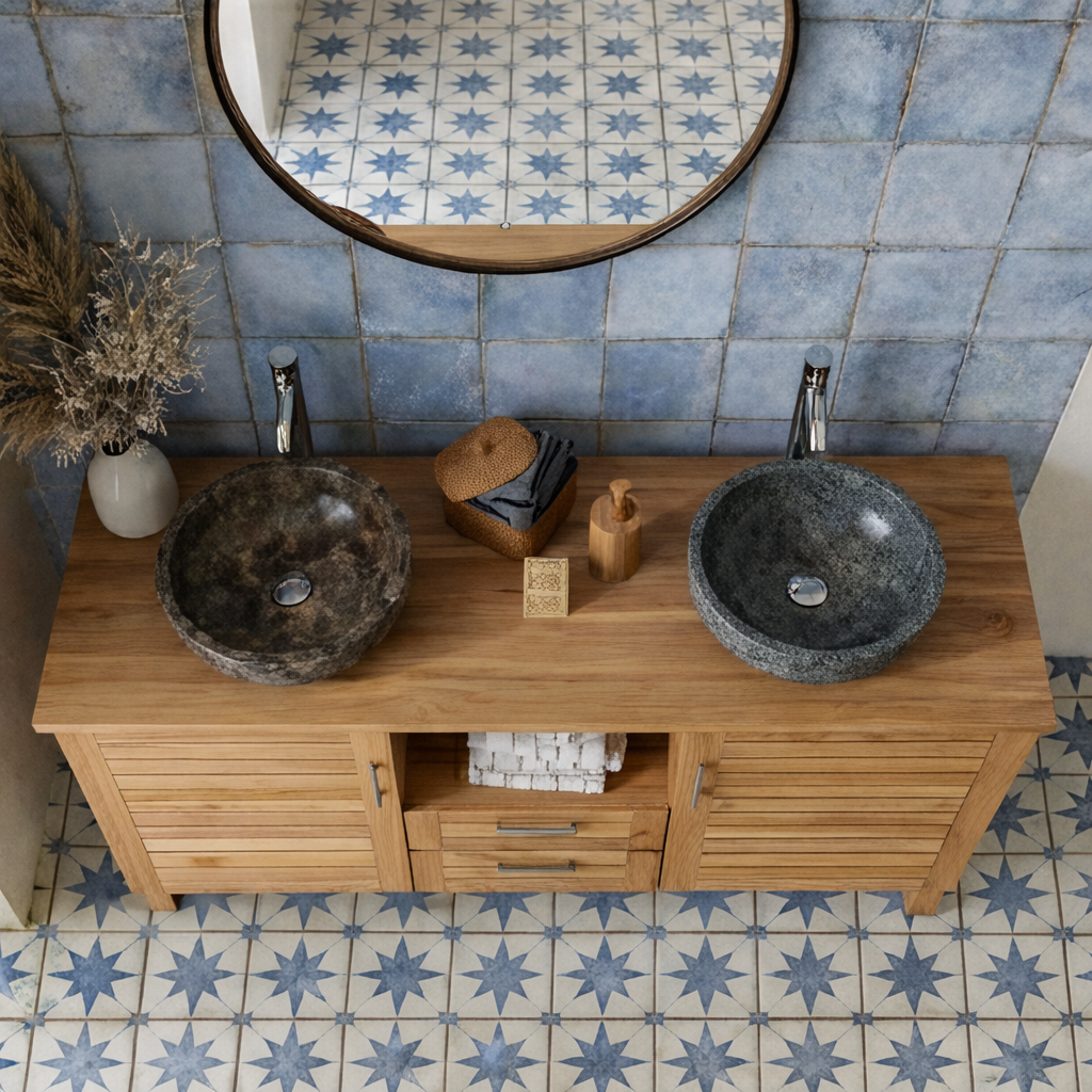 ShanaWood Double Sink Vanity with Slatted Doors and Wood Top - view 3