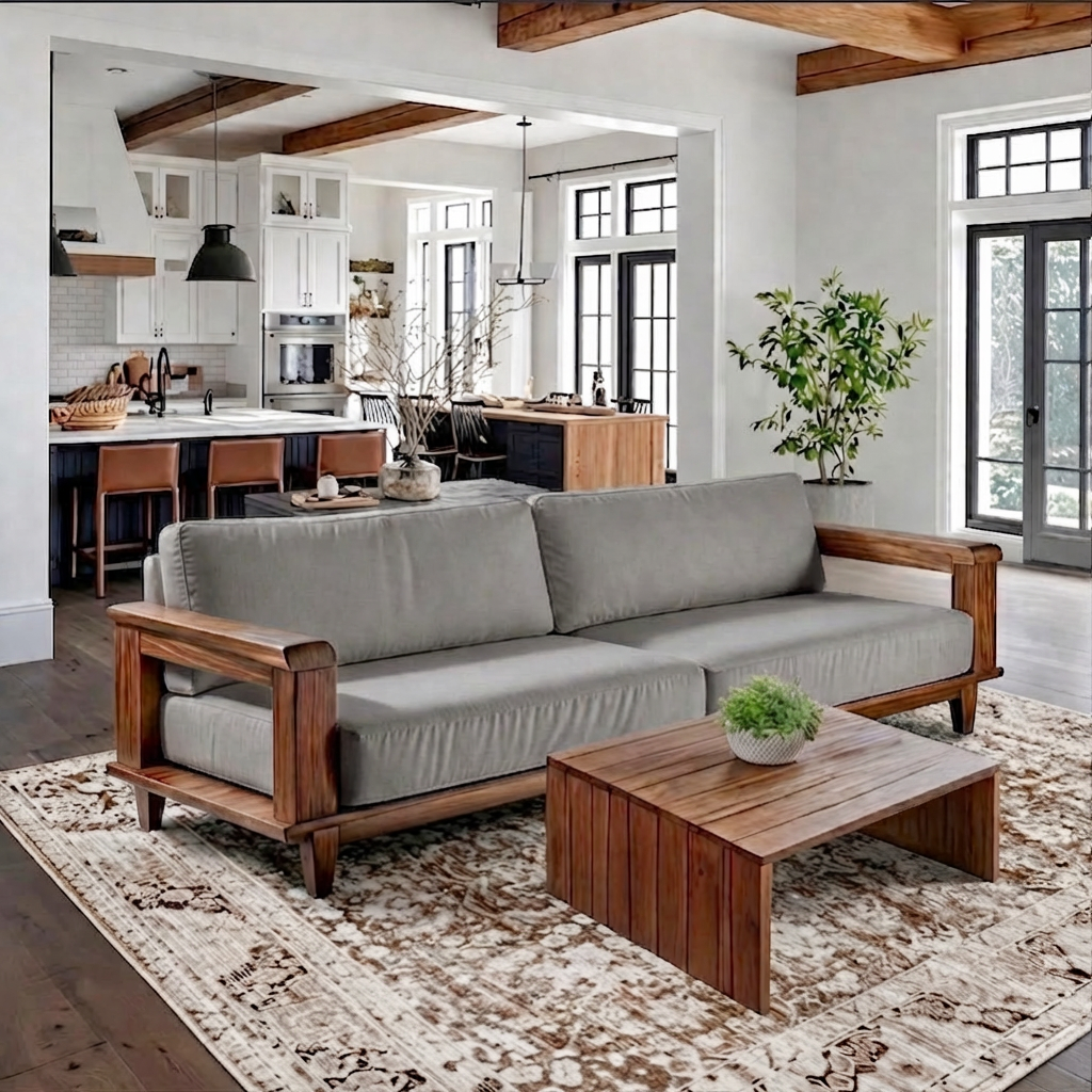 ShanaWood Exposed Wood Frame Sofa - view 6