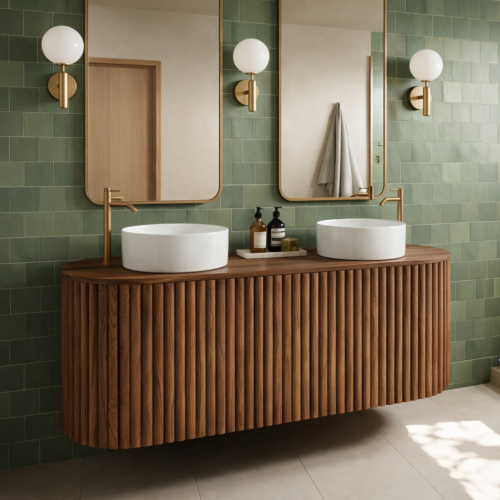 ShanaWood Floating Double Vanity with Fluted Rounded Body - view 2