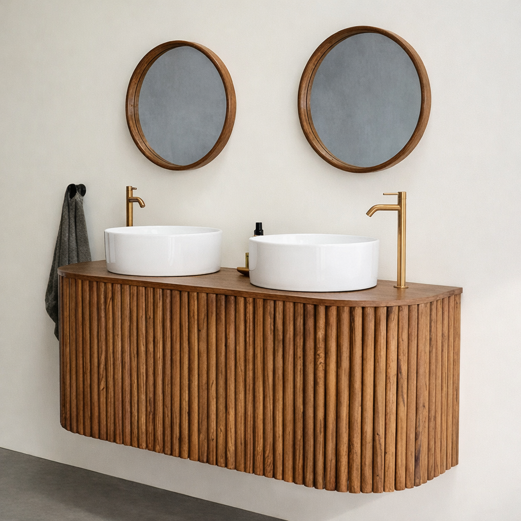 ShanaWood Floating Double Vanity with Fluted Rounded Body - view 6