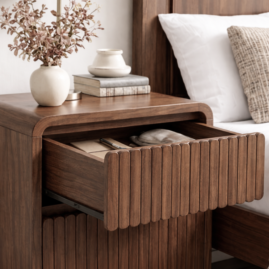 ShanaWood Fluted Nightstand with Open Shelf and Ball Feet - view 2
