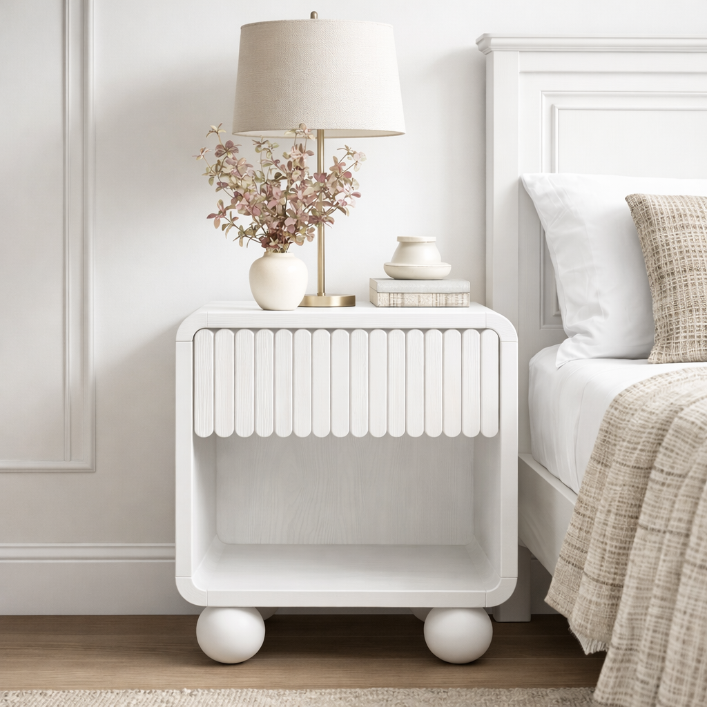 ShanaWood Fluted Nightstand with Open Shelf and Ball Feet - view 8