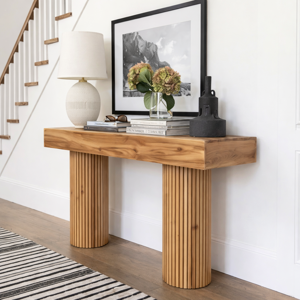 ShanaWood Fluted Round Pillar Console Table - view 2