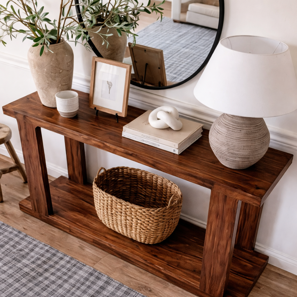 ShanaWood I-Beam Leg Console Table with Bottom Shelf - view 4