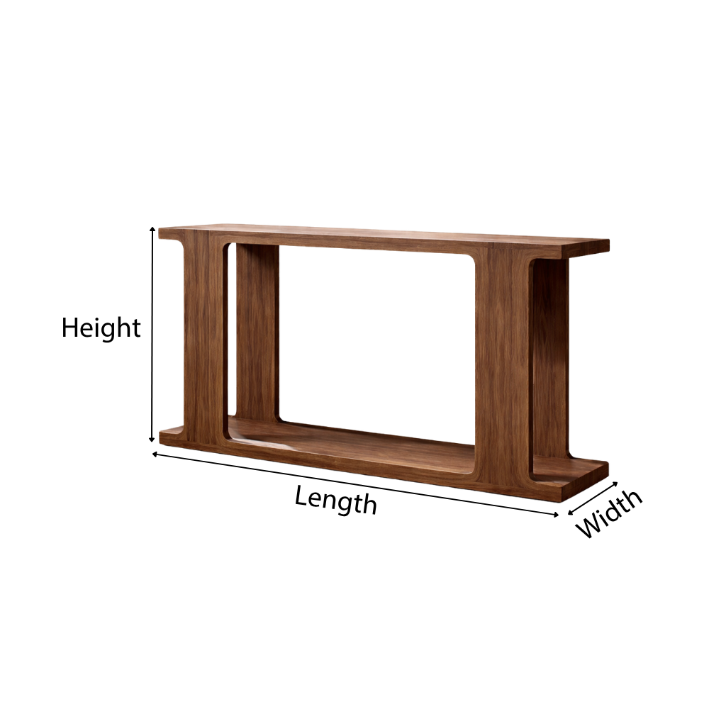 ShanaWood I-Beam Leg Console Table with Bottom Shelf - dimensions