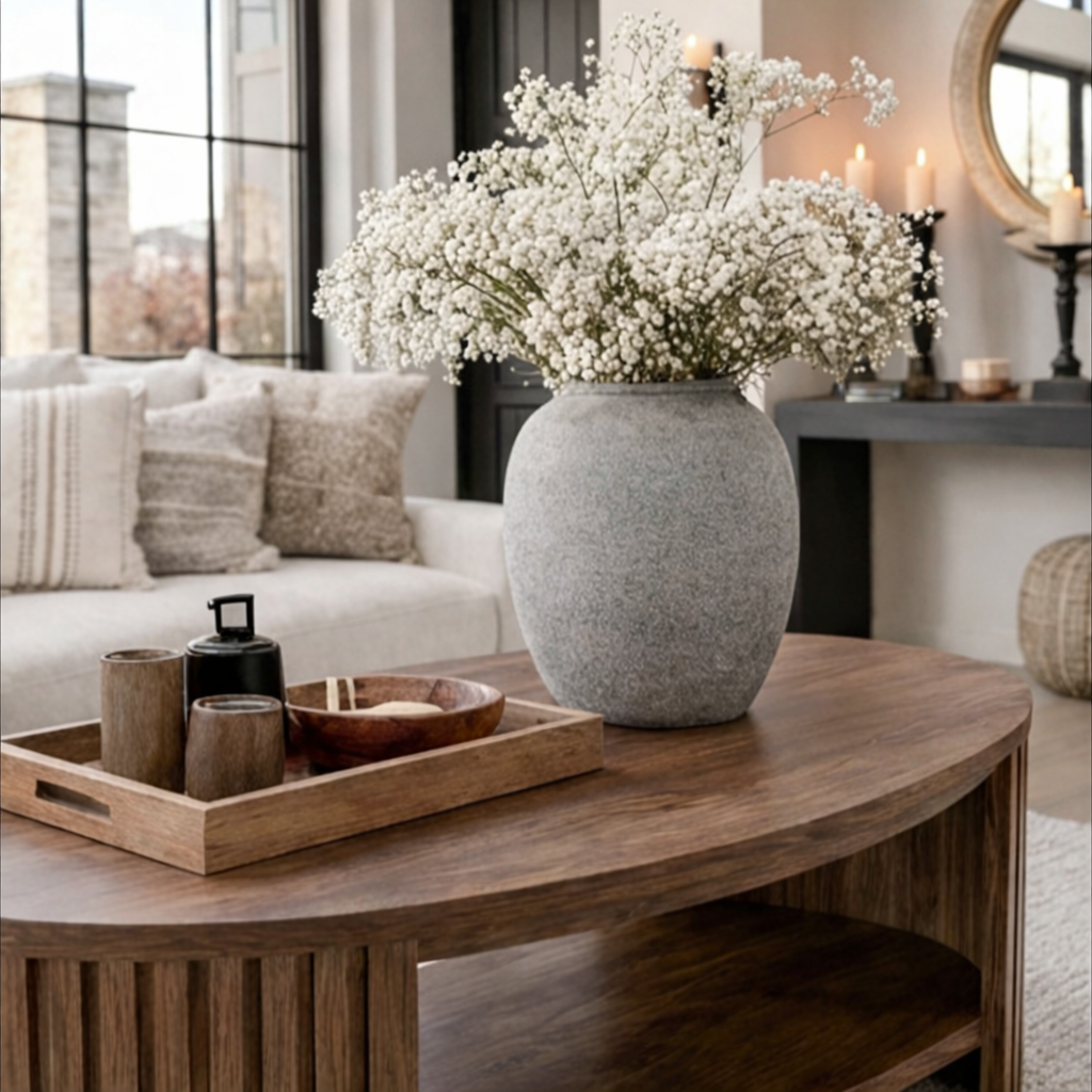 ShanaWood Oval Fluted Coffee Table with Bottom Shelf - view 2