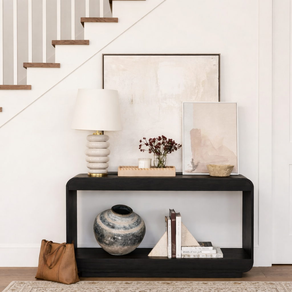 ShanaWood Rounded Corner Console Table with Bottom Shelf - view 2