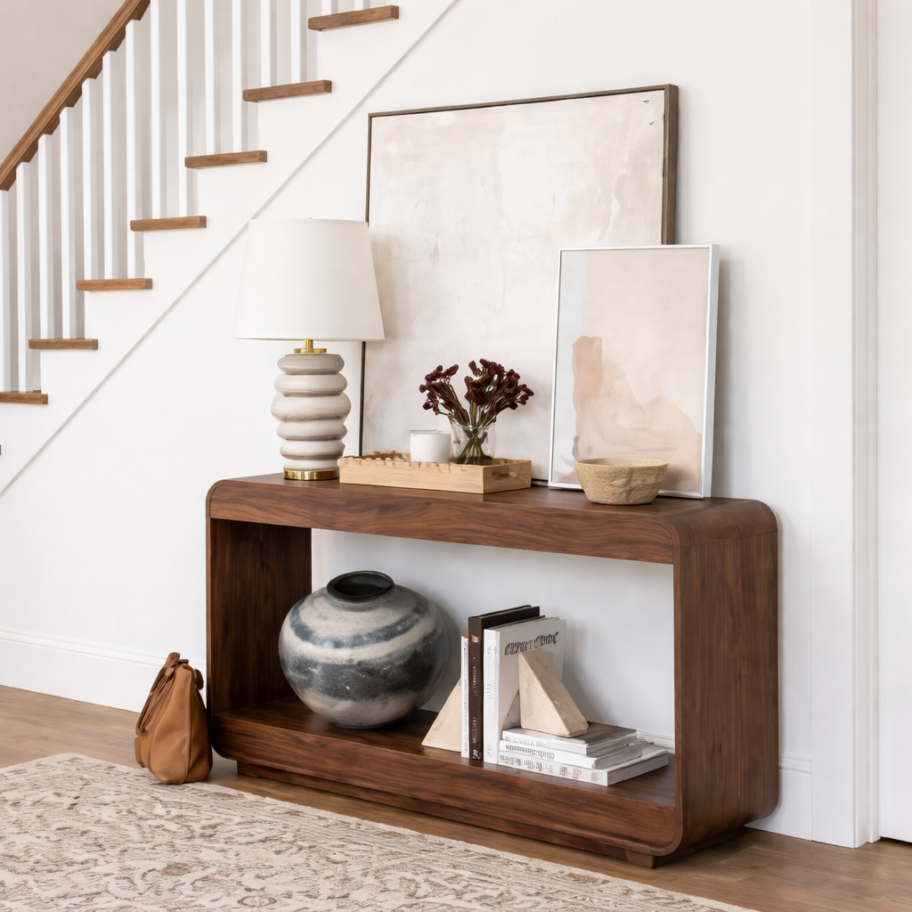ShanaWood Rounded Corner Console Table with Bottom Shelf - view 6