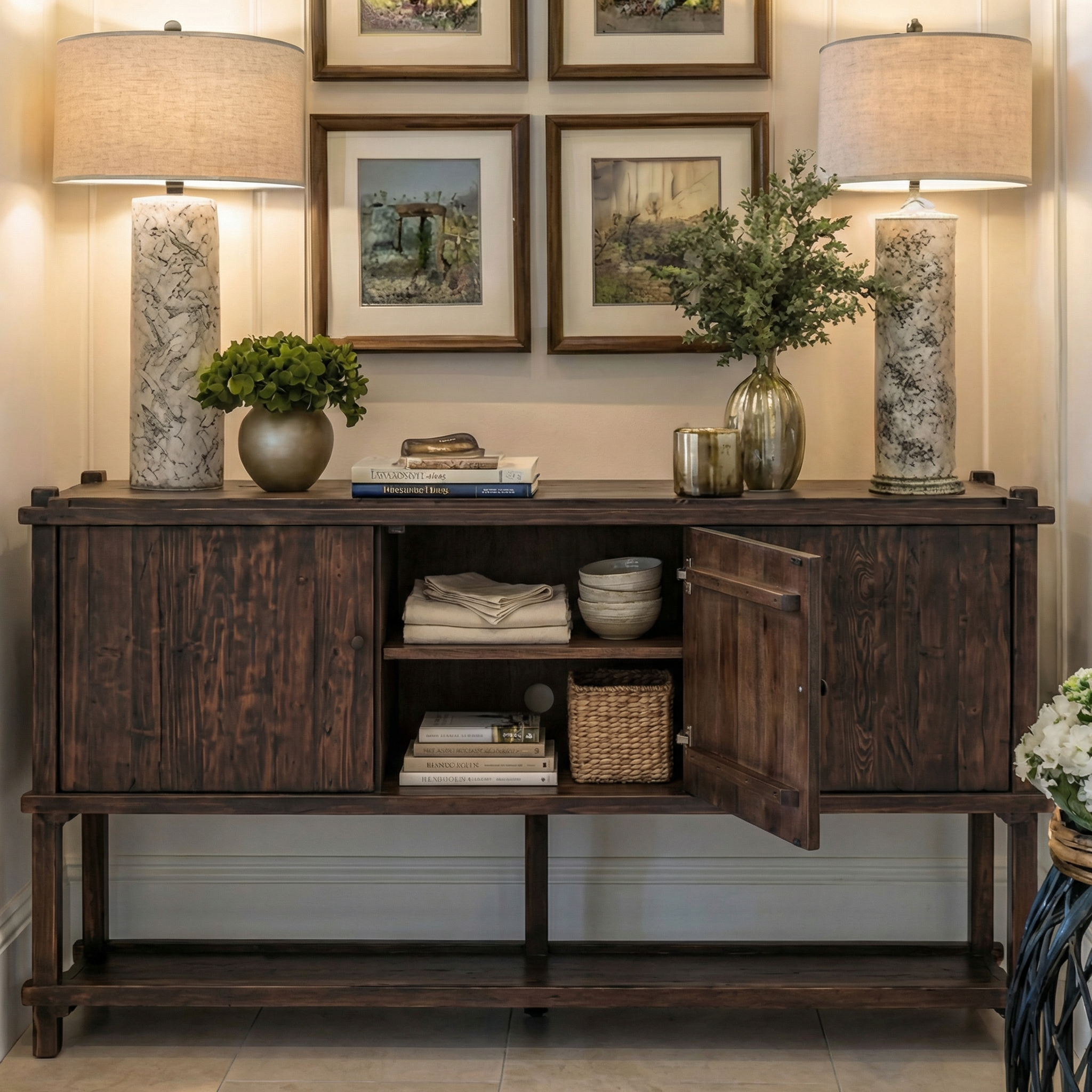 ShanaWood Rustic 3-Door Sideboard with Raised Frame Base - view 4