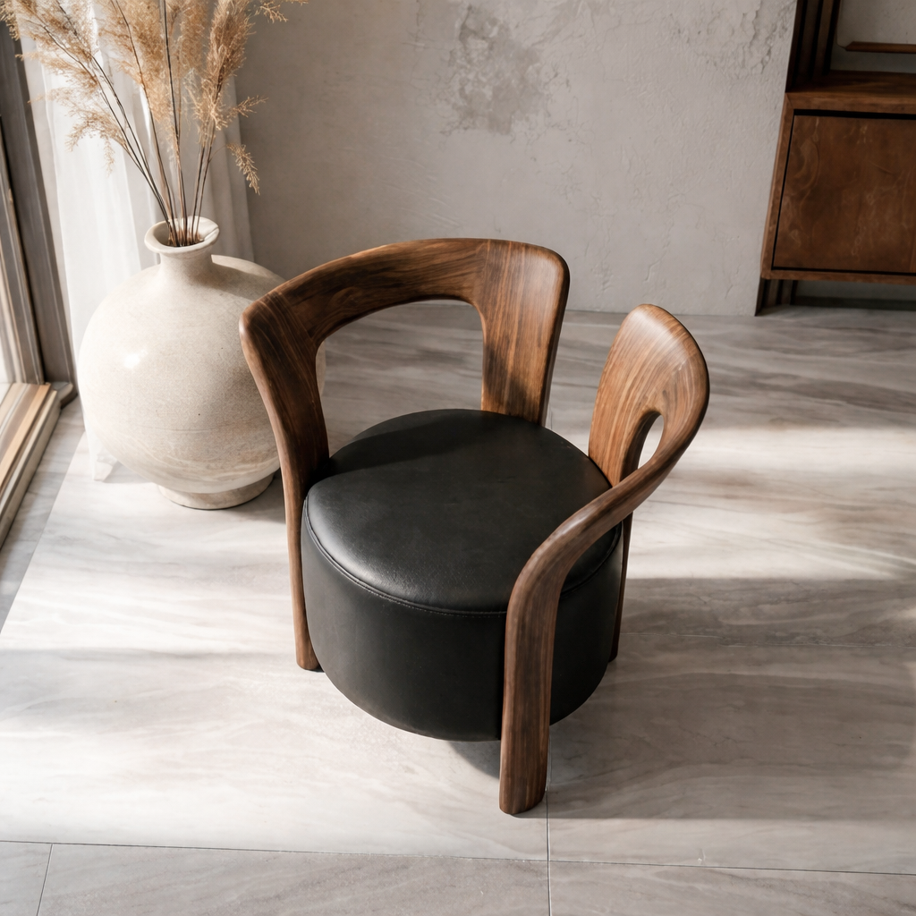 ShanaWood Sculptural Round Accent Chair with Curved Wood Frame - view 3