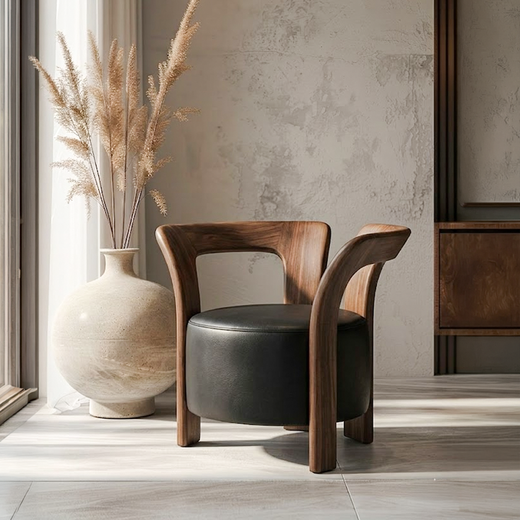 ShanaWood Sculptural Round Accent Chair with Curved Wood Frame - view 5