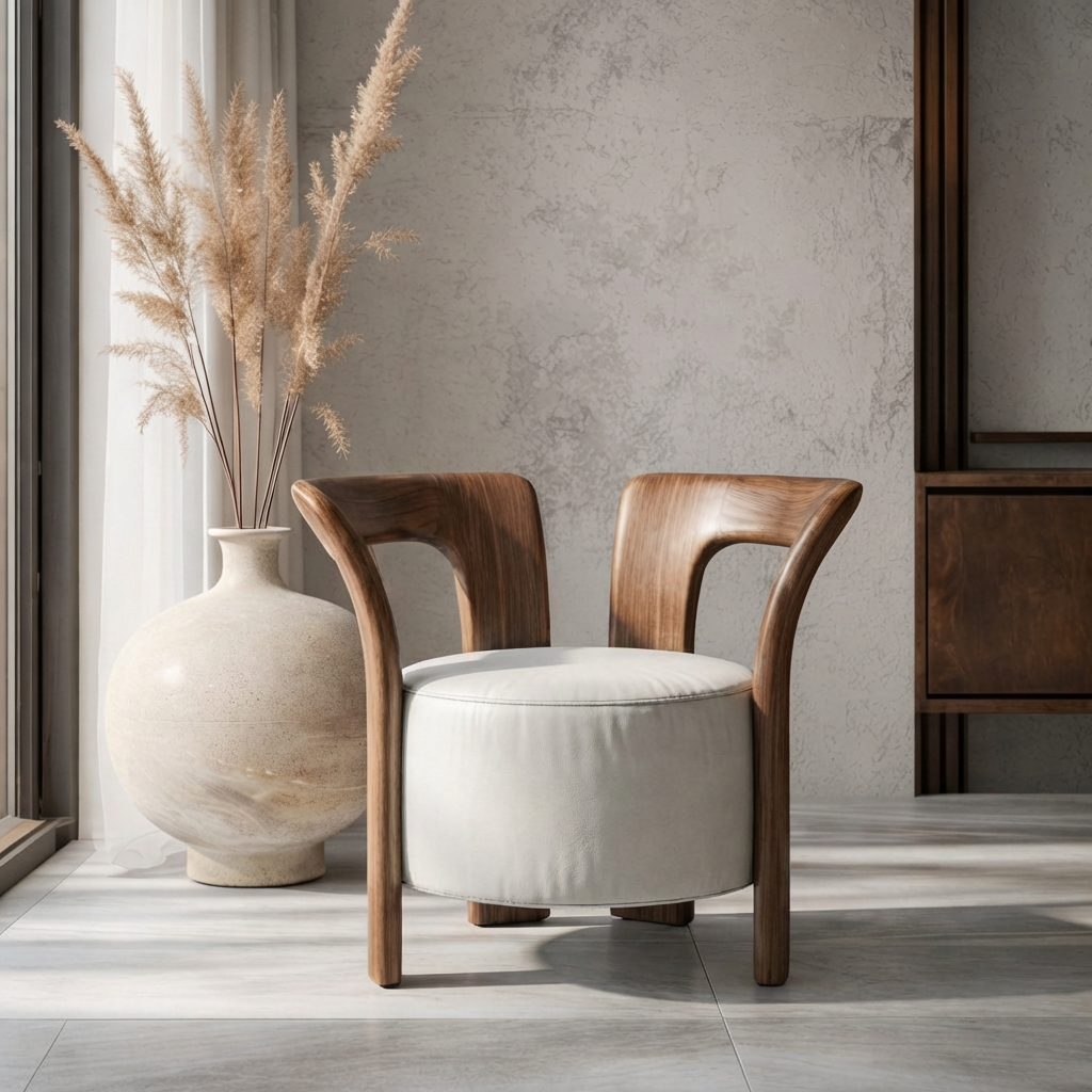 ShanaWood Sculptural Round Accent Chair with Curved Wood Frame - view 6