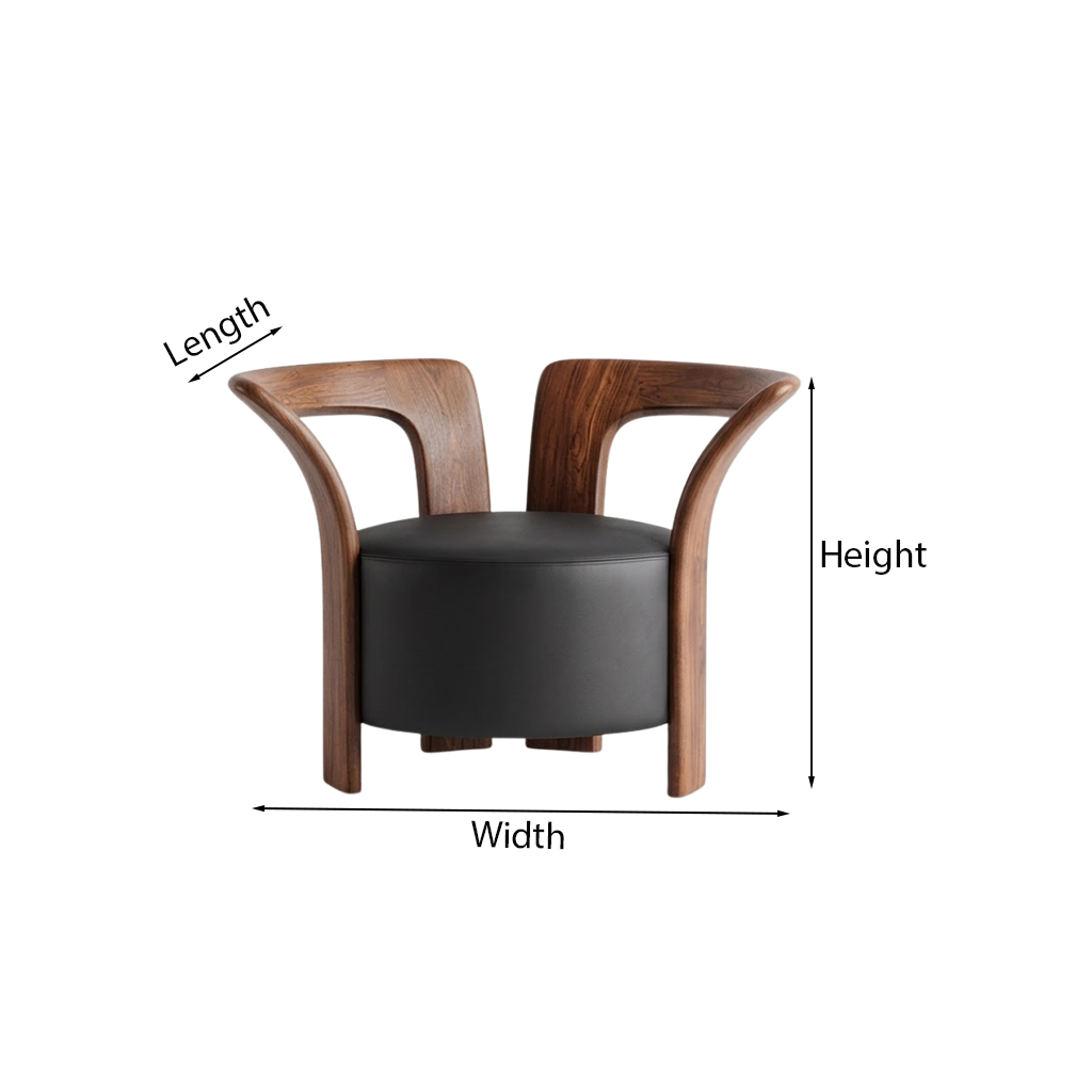 ShanaWood Sculptural Round Accent Chair with Curved Wood Frame - dimensions