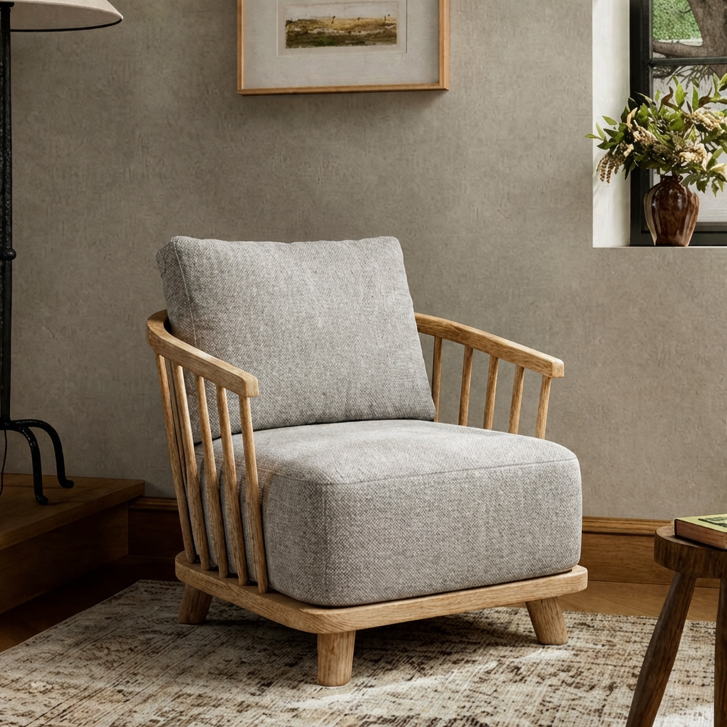 ShanaWood Spindle Side Panel Accent Chair with Loose Cushions - view 1