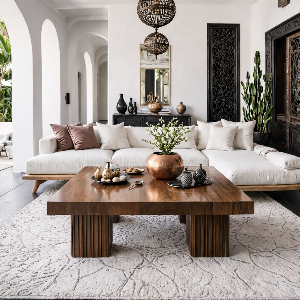 ShanaWood Square Coffee Table with Fluted Pedestal Base - view 1