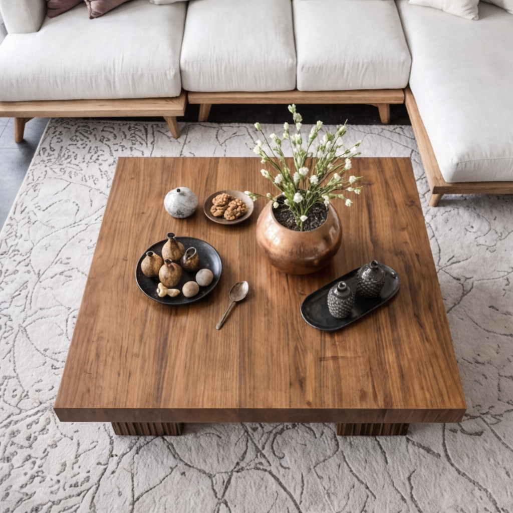 ShanaWood Square Coffee Table with Fluted Pedestal Base - view 3