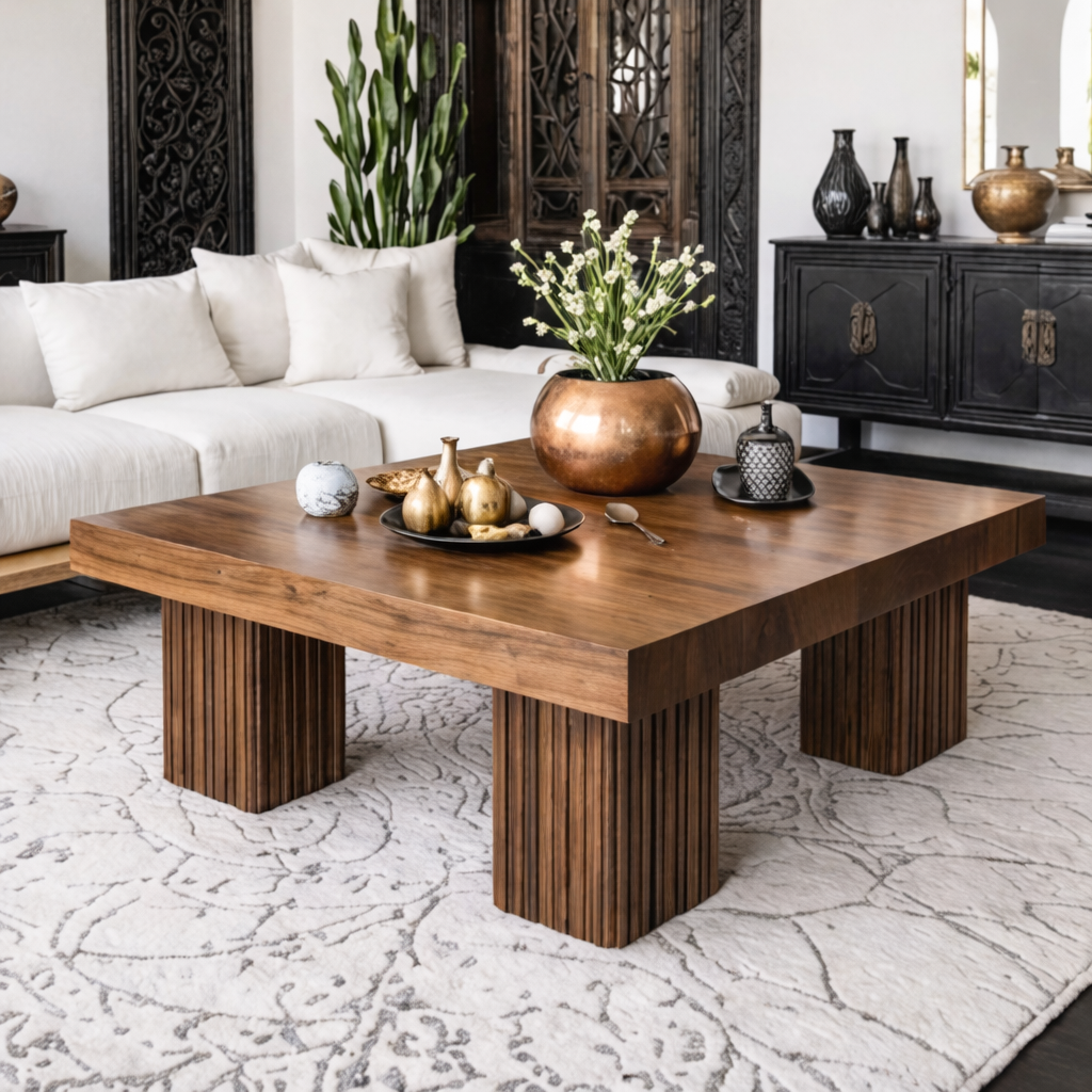 ShanaWood Square Coffee Table with Fluted Pedestal Base - view 4