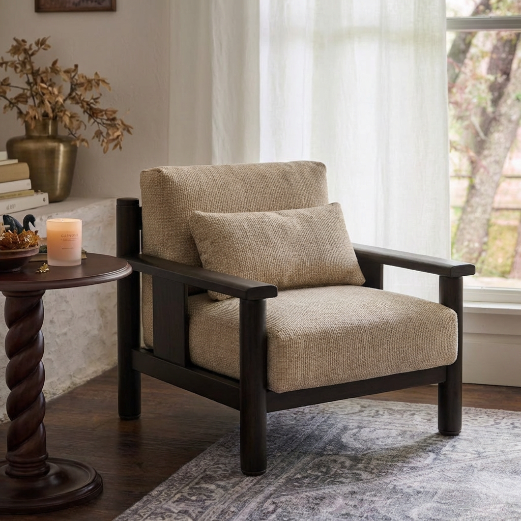 ShanaWood Square Wood Frame Accent Chair with Loose Cushions - view 1
