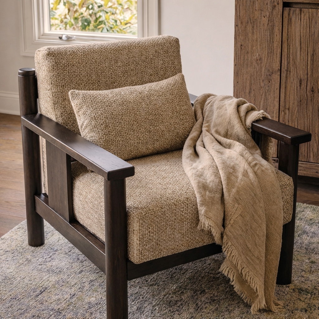 ShanaWood Square Wood Frame Accent Chair with Loose Cushions - view 3