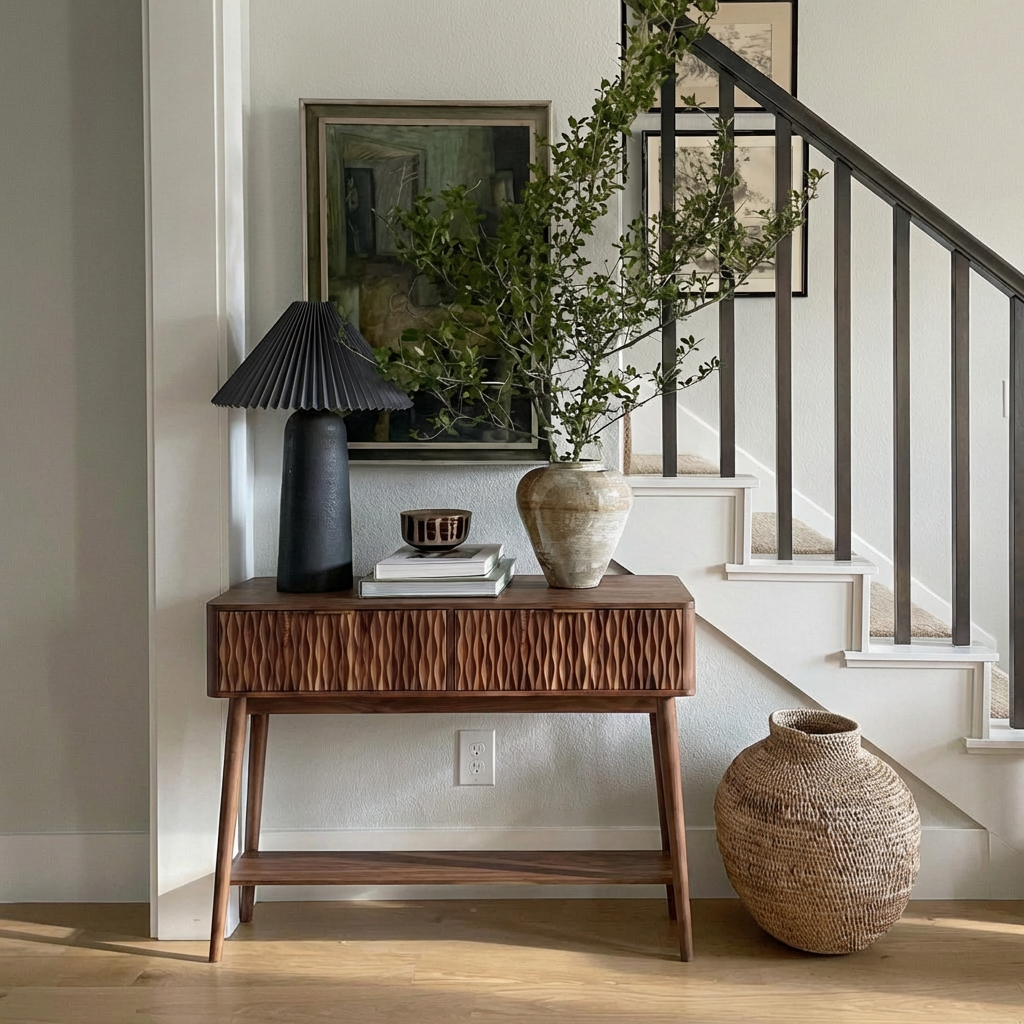ShanaWood Textured-Front Console Table with Open Shelf - view 1
