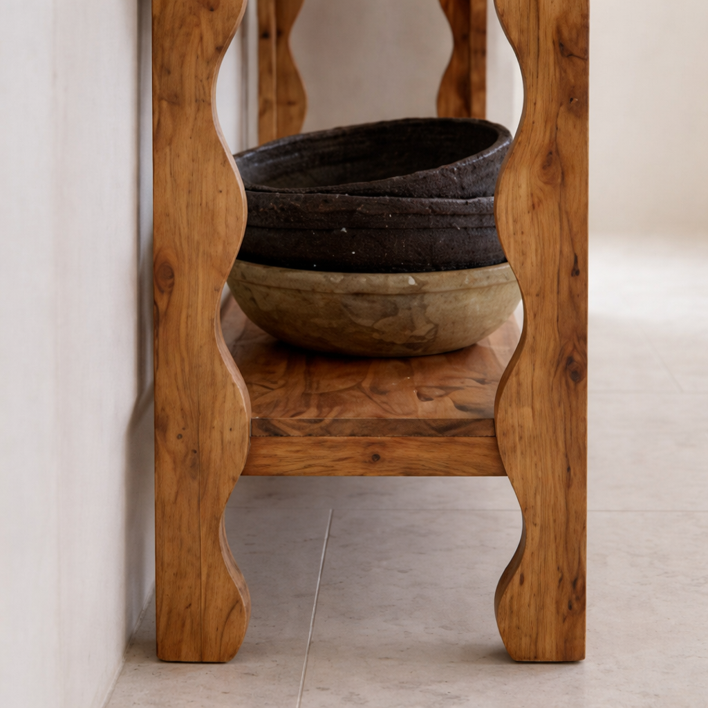 ShanaWood Wavy Apron Console Table with Bottom Shelf - view 3
