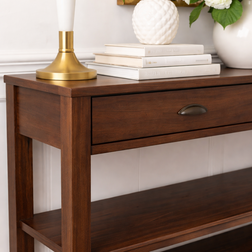 ShanaWood Wood Console Table with Drawers and Open Shelf - view 3