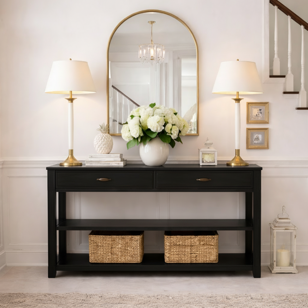 ShanaWood Wood Console Table with Drawers and Open Shelf - view 6