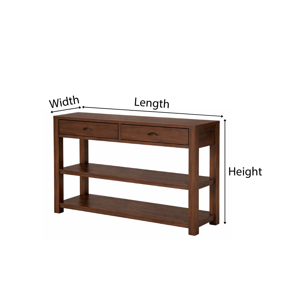ShanaWood Wood Console Table with Drawers and Open Shelf - dimensions