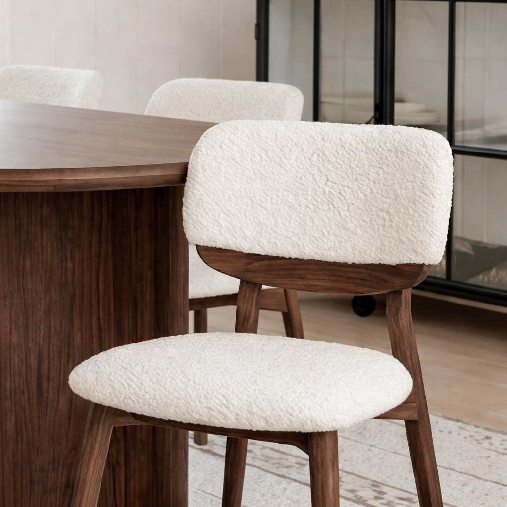 Modern Dining Chair With Natural Wood Frame And Upholstered Seat For Dining Room
