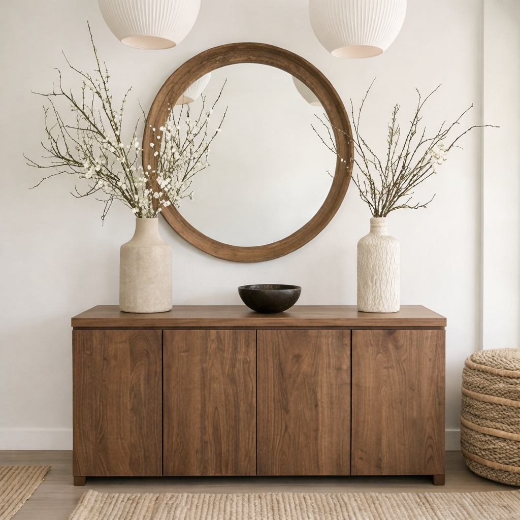 Modern Natural Wood Cabinet With Clean Front Design For Living Room