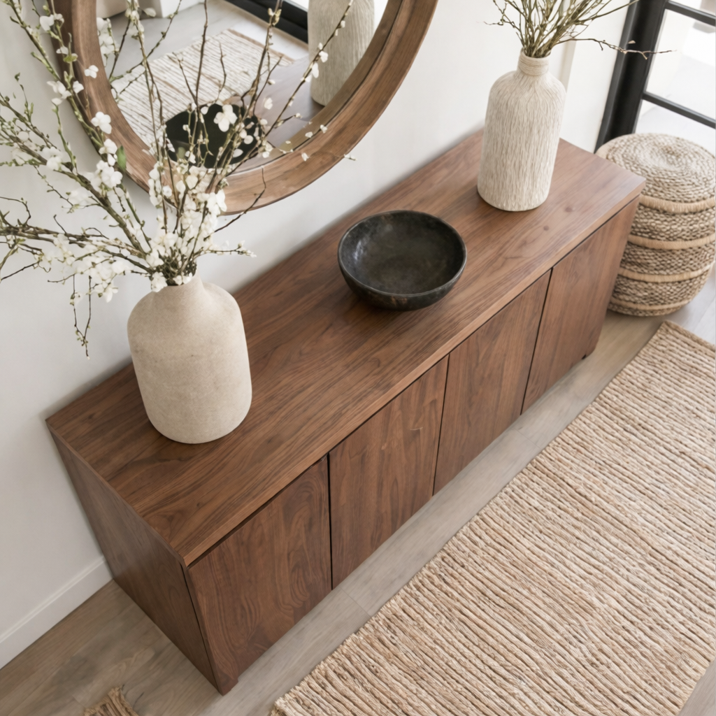 Modern Natural Wood Cabinet With Clean Front Design For Living Room