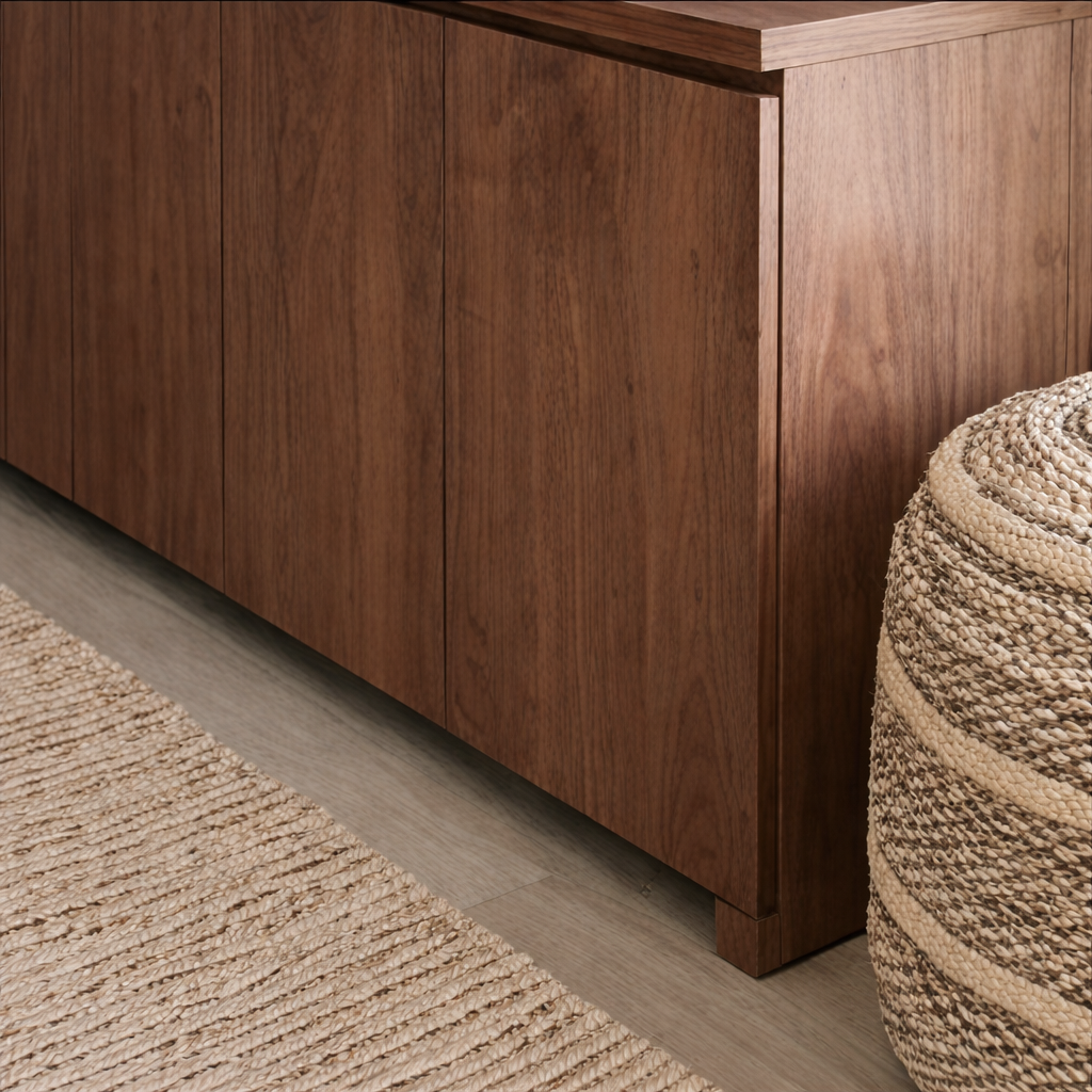 Modern Natural Wood Cabinet With Clean Front Design For Living Room