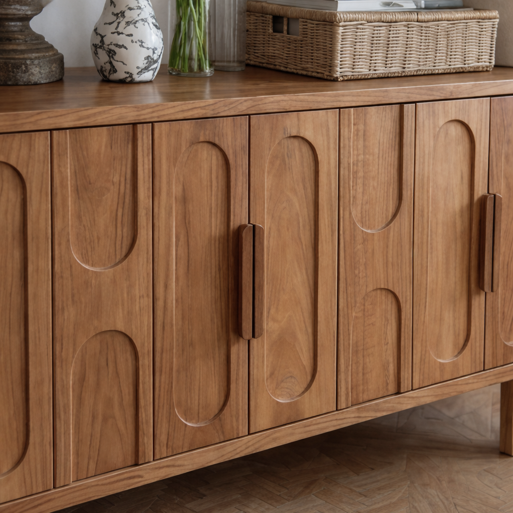 Modern Natural Wood Cabinet With Oval Detail Front For Living Room