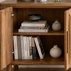Modern Natural Wood Cabinet With Oval Detail Front For Living Room
