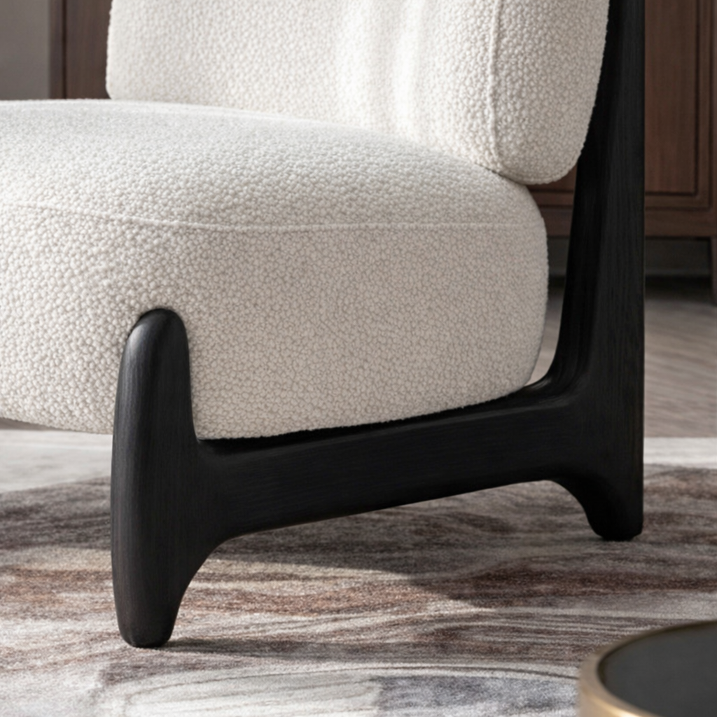 ShanaWood Boucle Accent Chair with Sculptural Wood Frame - view 2