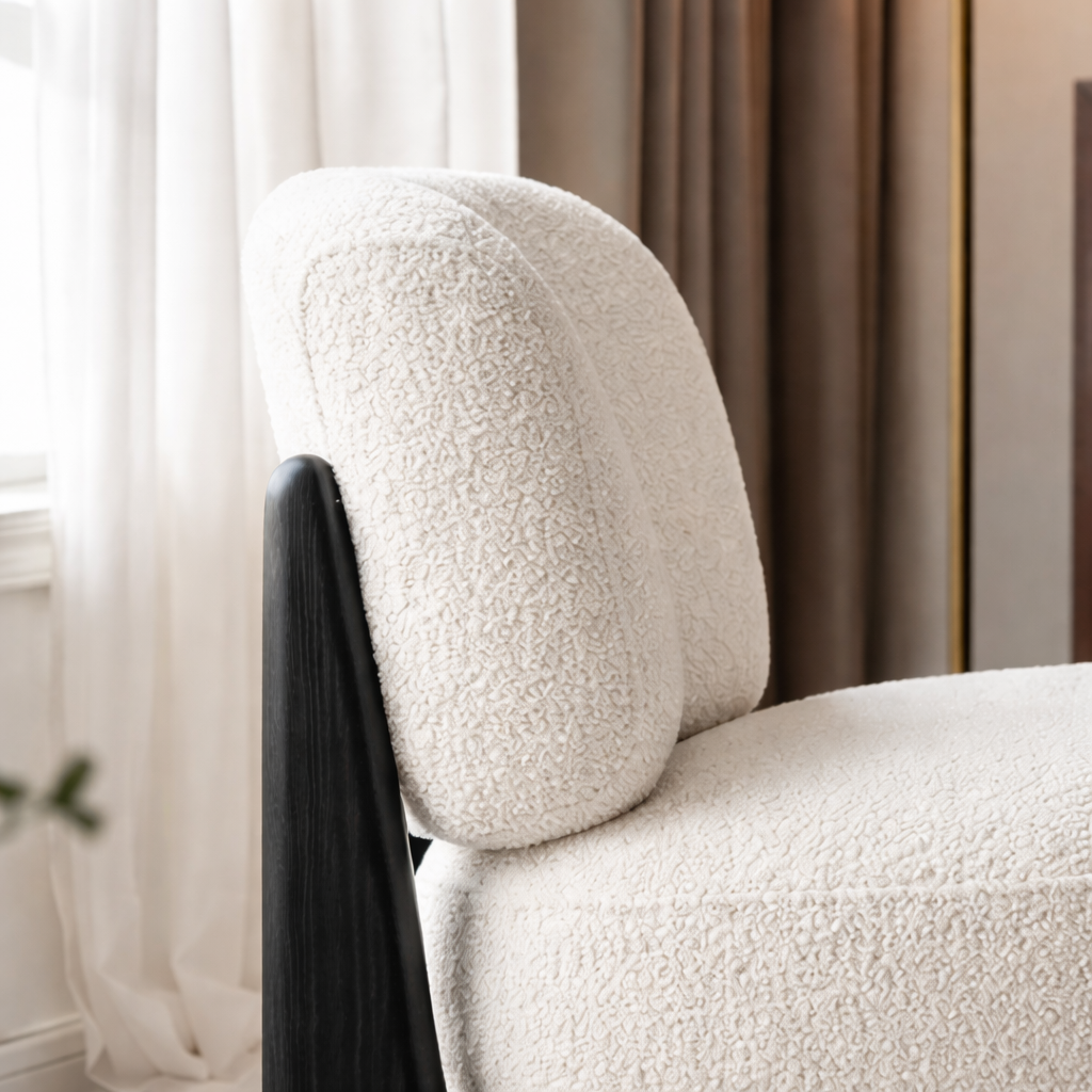 ShanaWood Boucle Accent Chair with Sculptural Wood Frame - view 3