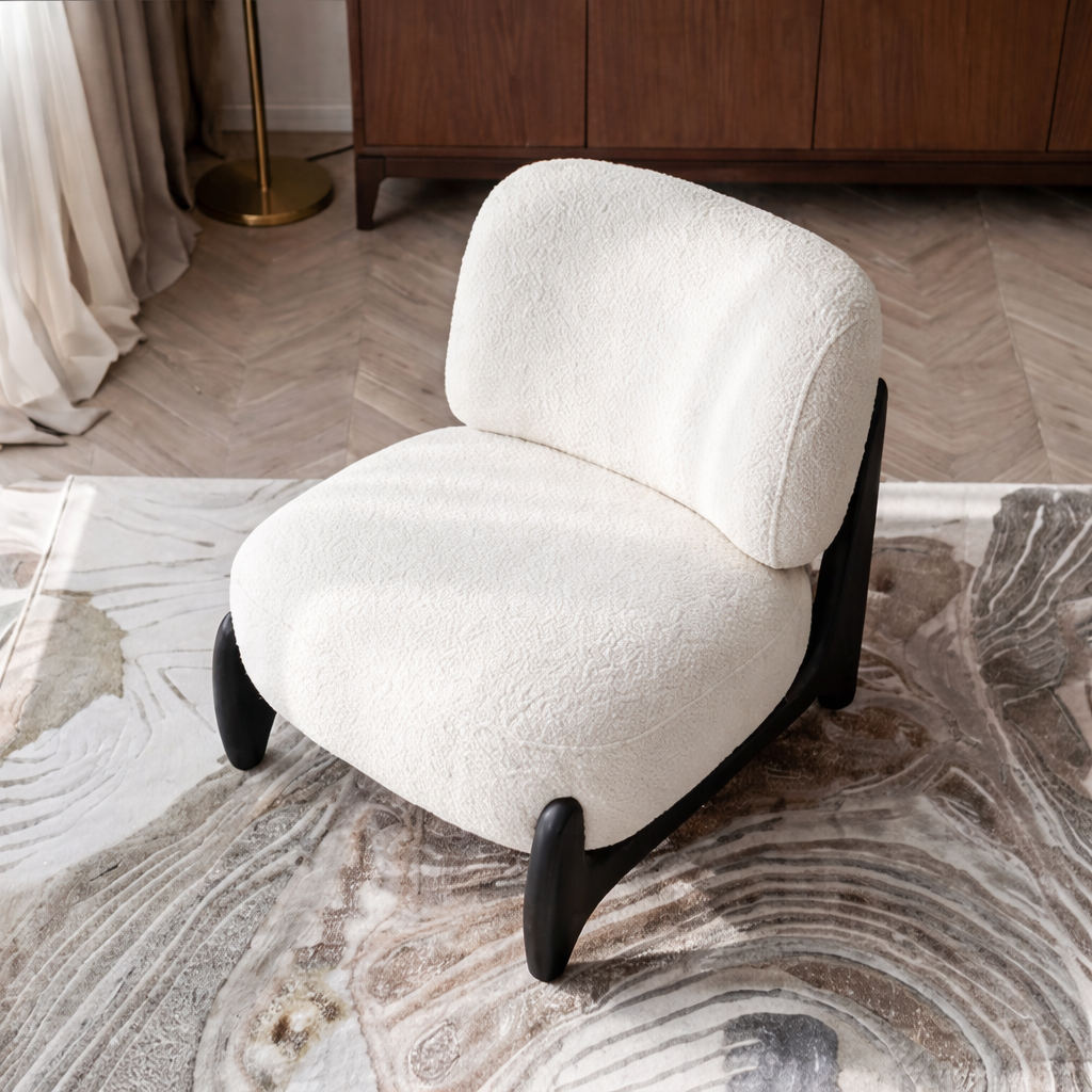ShanaWood Boucle Accent Chair with Sculptural Wood Frame - view 4