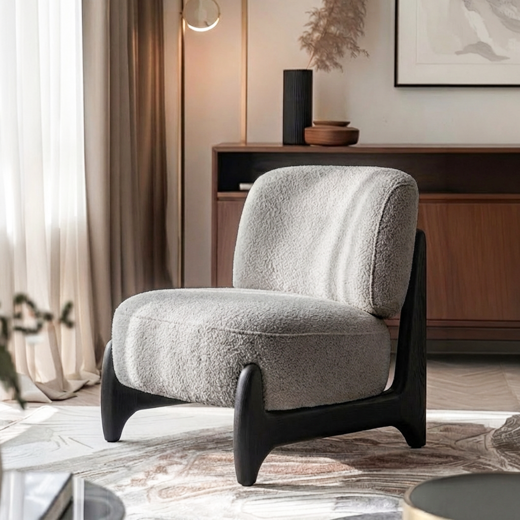 ShanaWood Boucle Accent Chair with Sculptural Wood Frame - view 6