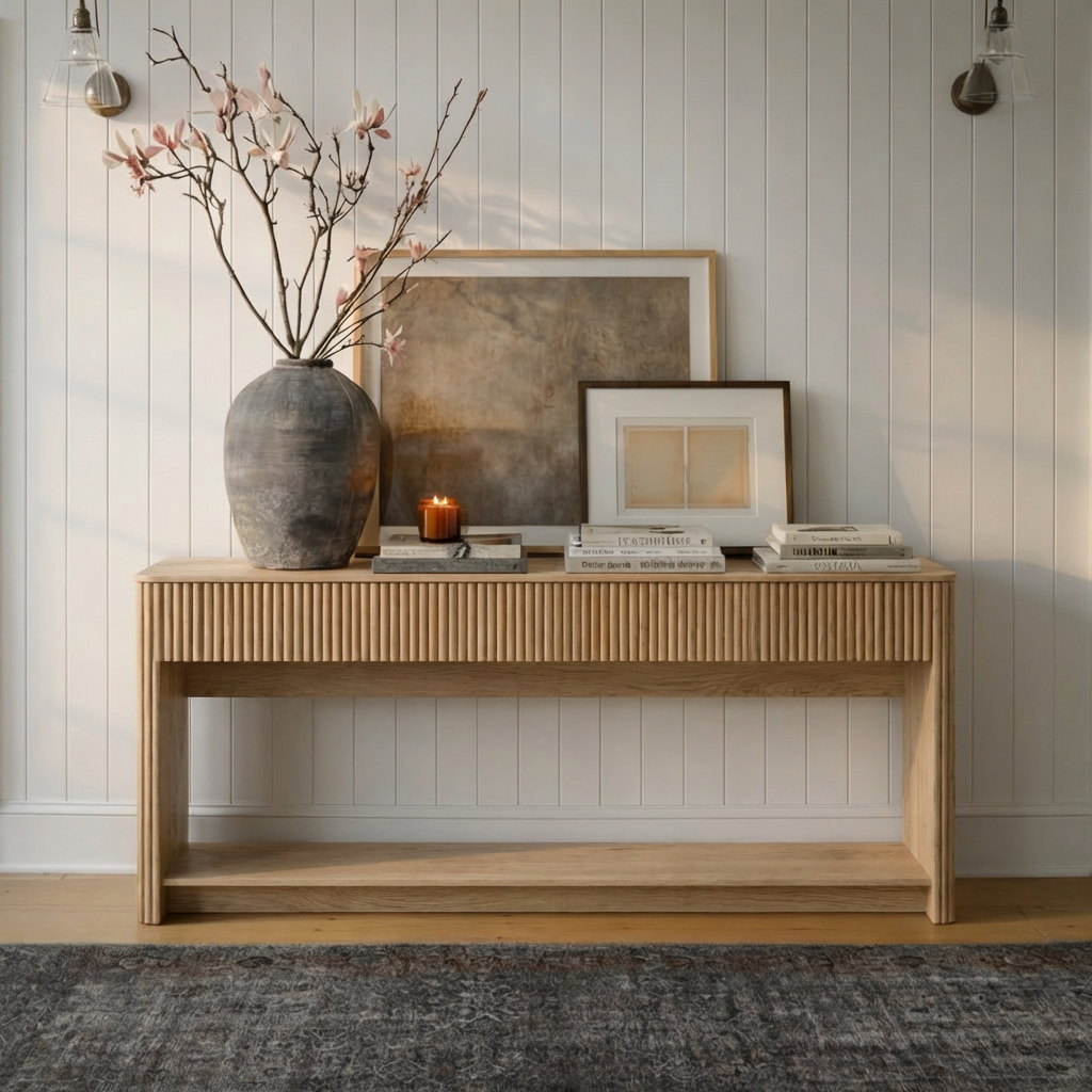 ShanaWood Console Table with Fluted Drawer and Bottom Shelf - view 5
