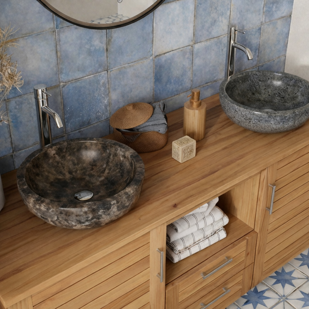 ShanaWood Double Sink Vanity with Slatted Doors and Wood Top - view 6
