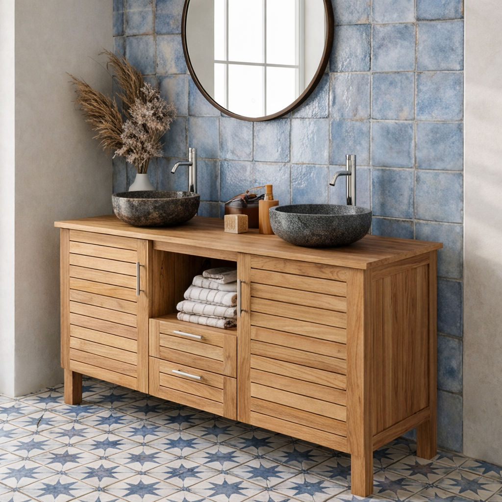 ShanaWood Double Sink Vanity with Slatted Doors and Wood Top - view 7