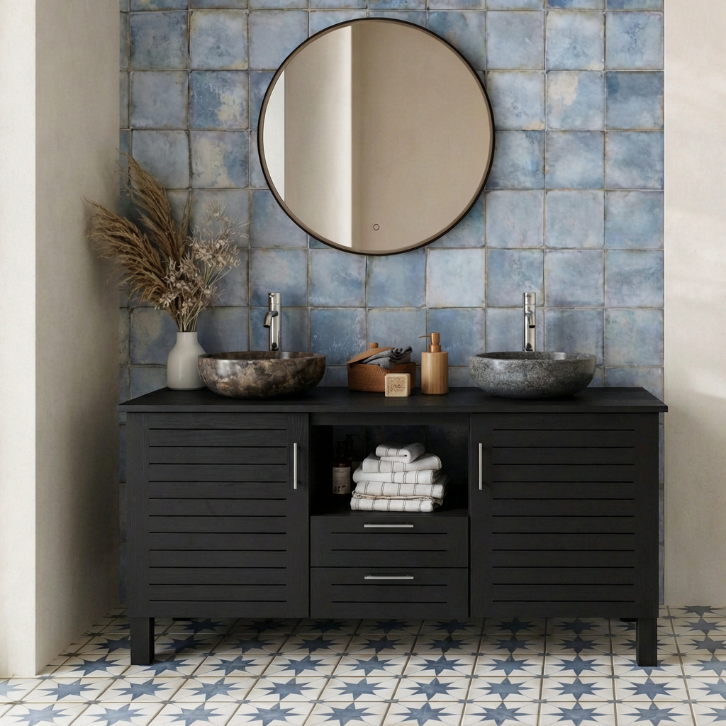 ShanaWood Double Sink Vanity with Slatted Doors and Wood Top - view 8