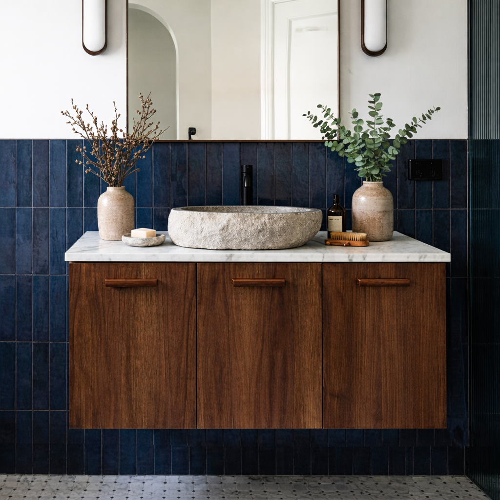 ShanaWood Floating Bathroom Vanity with 3-Door Cabinet and Marble Top - view 1