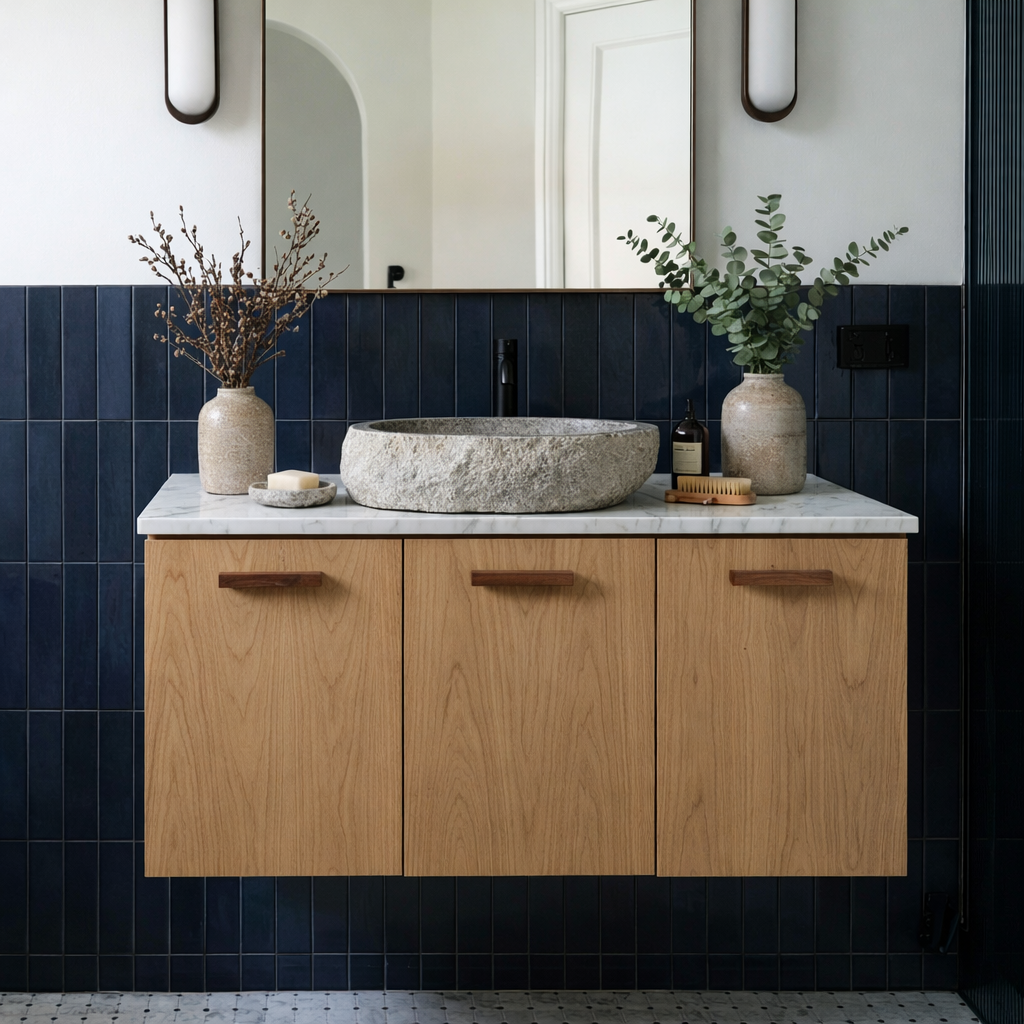 ShanaWood Floating Bathroom Vanity with 3-Door Cabinet and Marble Top - view 2